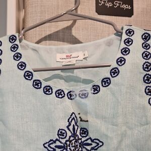 Vineyard Vines Light Blue Linen Beaded Dress Sz 2 New